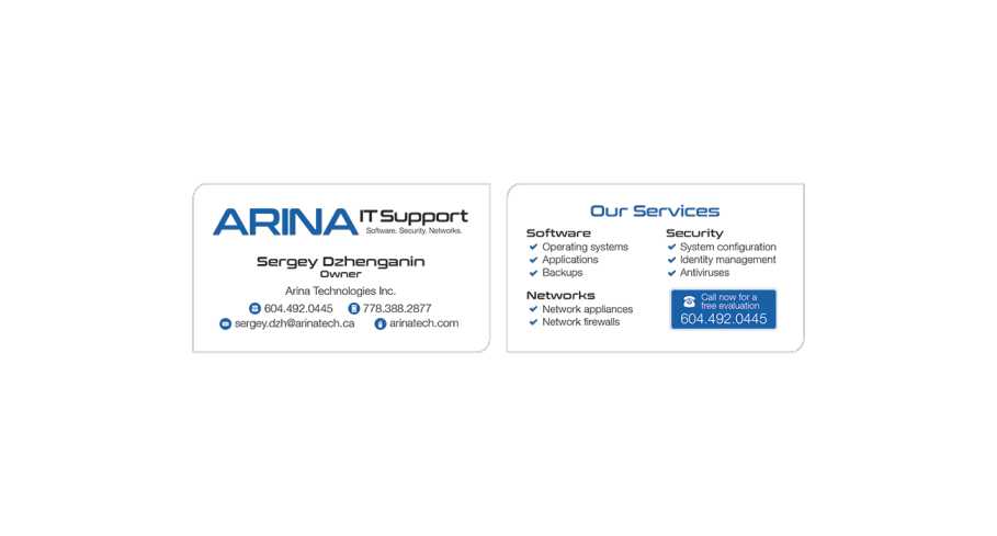 Arina IT Support business cards