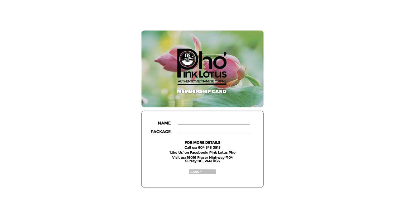 Pho Pink Lotus membership cards